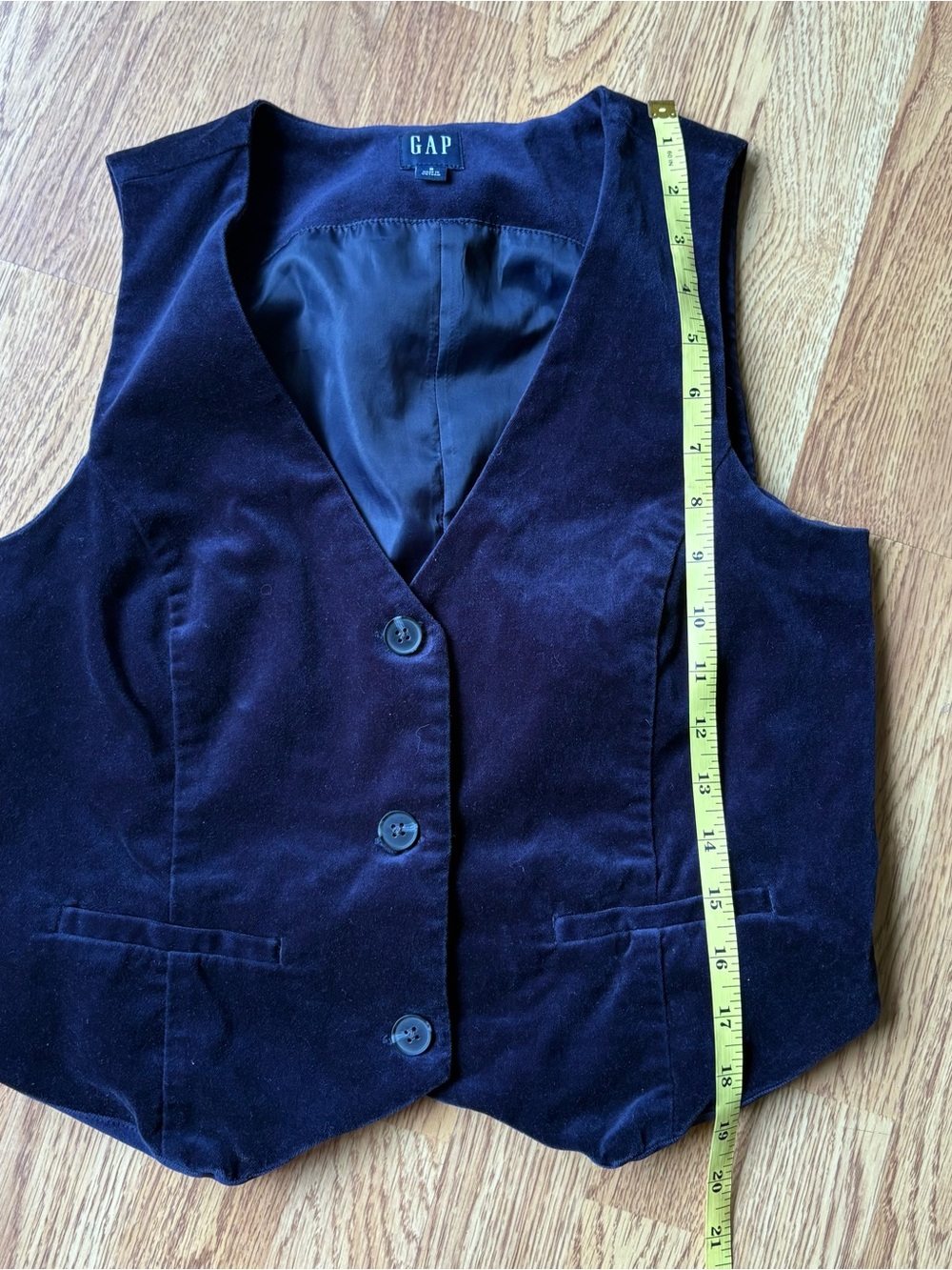 GAP Velvet Button Vest Waistcoat Navy Blue Office Tailored Layering Sz S - Picture 9 of 12